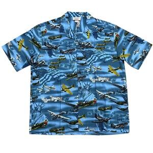 NWOT Pacific Legend USA Fighter War Plane Hawaiian Shirt Blue Size XL